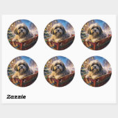 Sticker Rond Lhasa Apso Saison des Fêtes de Noël (Feuille)