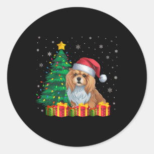 Sticker Rond Lhasa Apso Santa Hat Feux de Noël Chien Lov