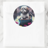 Sticker Rond Lhassa Apso sur une rame : une aventure Pittoresqu (Sac)