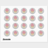 Sticker Rond L'heure du gâteau ! Cute Cupcake rose (Feuille)