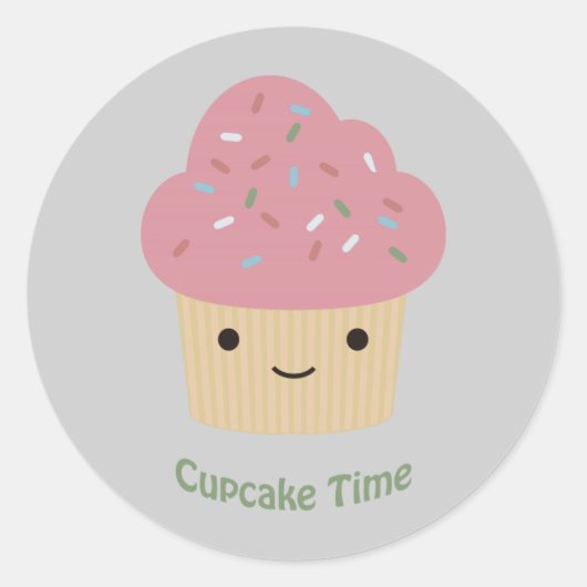 Sticker Rond L'heure du gâteau ! Cute Cupcake rose (Devant)