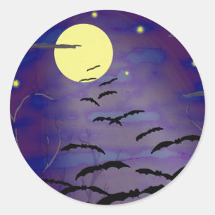 Sticker Rond L'heure ensorcelante avec pleine lune jaune et cha