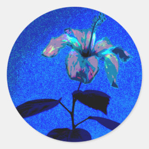 Sticker Rond L'Hibiscus Iridescendant Fleur Bleu rose