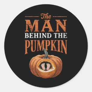 Sticker Rond L'Homme Derrière La Citrouille Enceinte Thanksgivi