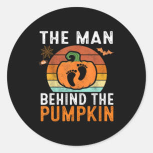 Sticker Rond L'Homme Derrière La Grossesse Citrouille D'Hallowe