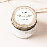 Sticker Rond Liage minimal | Mariage de monogramme<br><div class="desc">Ces autocollants de mariage botanique tendance présentent une branche simple et minimaliste de feuilles vert aquarelle avec vos initiales ou monogrammes sur un arrière - plan blanc propre.</div>