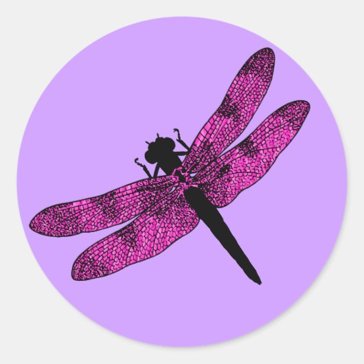 Sticker Rond Libellule à ailes roses (Devant)