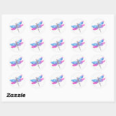 Sticker Rond Libellule aquarelle rose bleu (Feuille)