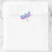 Sticker Rond Libellule aquarelle rose bleu (Sac)