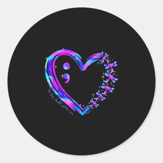 Sticker Rond Libellule cœur violet sarcelle de sensibilisation (Devant)
