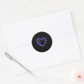 Sticker Rond Libellule cœur violet sarcelle de sensibilisation (Enveloppe)