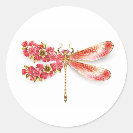 Sticker Rond libellule de fleurs avec sakura de bijoux (Devant)