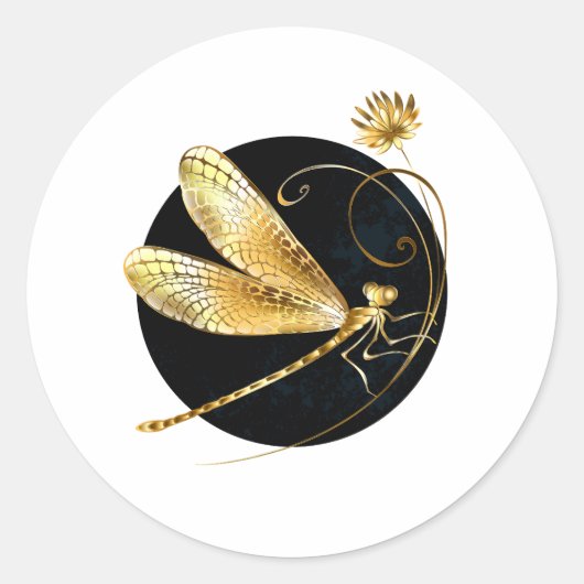 Sticker Rond libellule d'or en cercle noir (Devant)