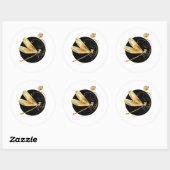 Sticker Rond libellule d'or en cercle noir (Feuille)