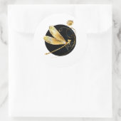 Sticker Rond libellule d'or en cercle noir (Sac)