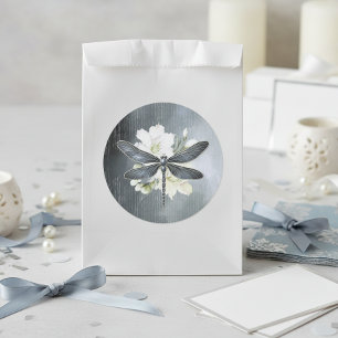 Sticker Rond Libellule iridescente Floral Bleu Blanc ID1310