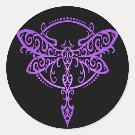 Sticker Rond libellule tribale, violet et noire (Devant)