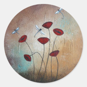 Sticker Rond Libellules et pavots