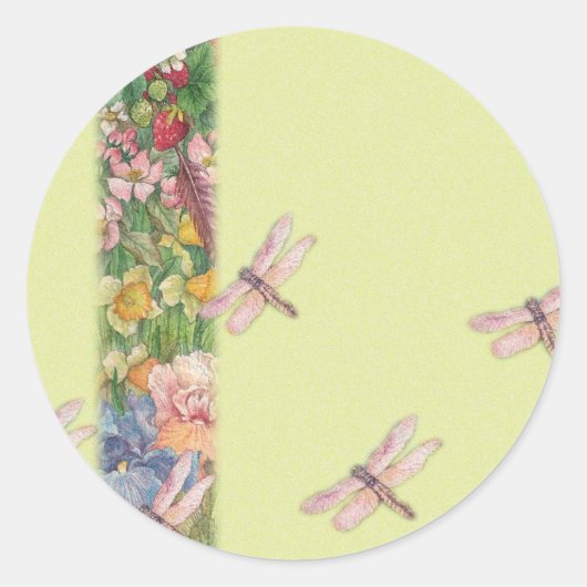 Sticker Rond libellules illustrées dans le jardin (Devant)