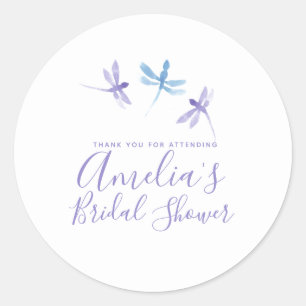 Sticker Rond Libellules peintes à la main Violet Baby Shower d