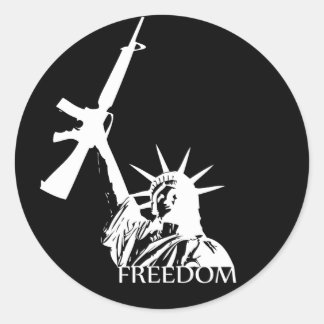 Sticker Rond Liberté - Vous avez des armes ? (Grand foncé)