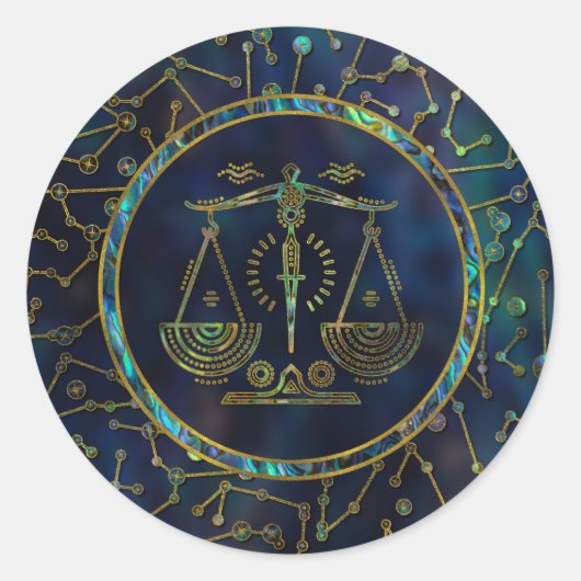 Sticker Rond Libra Zodiac Gold Abalone sur Constellation (Devant)
