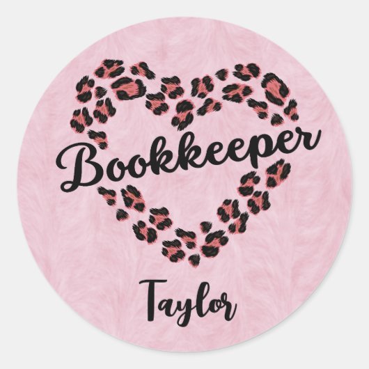 Sticker Rond Libraire Leopard Coeur Cadre rose (Devant)