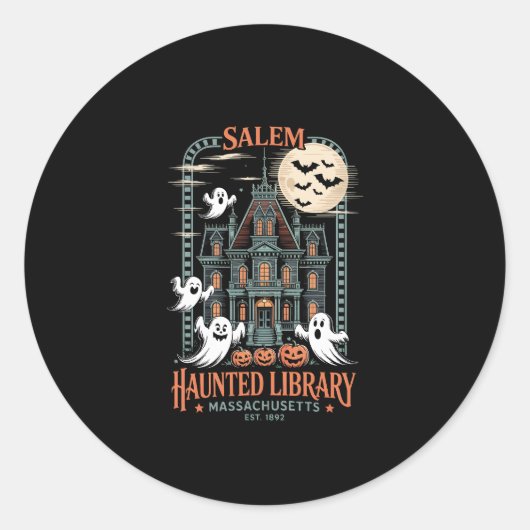 Sticker Rond Librairie Halloween Chemise Haunted Library (Devant)