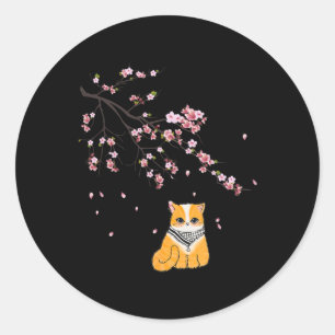Sticker Rond Libre Palestine Cute chat Fleur de cerise Sakura f