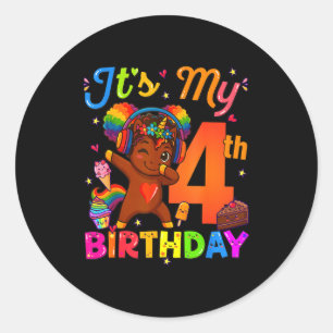 Sticker Rond Licorne Afro 4e anniversaire fille cheveux naturel
