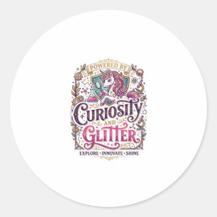 Sticker Rond Licorne alimentée par la curiosité et pailletée St