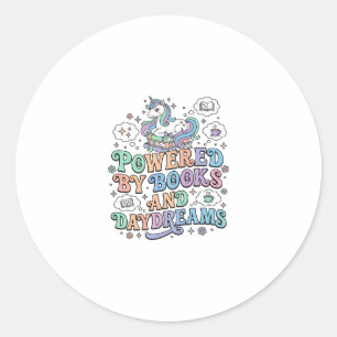 Sticker Rond Licorne alimentée par les livres et les rêveries K