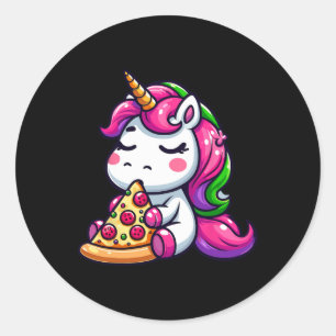 Sticker Rond Licorne Animal Mange Pizza Margherita Repas Foodie