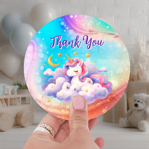 Sticker Rond Licorne aqua violet personnalisé pour anniversaire