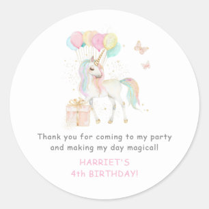 Sticker Rond Licorne Aquarelle Magique Anniversaire Tout Âge