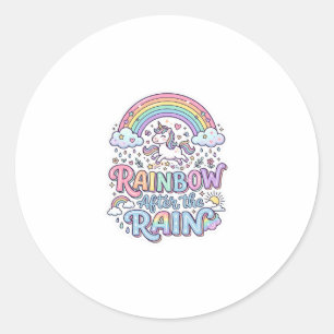 Sticker Rond Licorne Arc-en-ciel après la pluie Premium Vector
