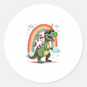 Sticker Rond Licorne Arc-en-Ciel Chevauchant T rex - Garçons Fi