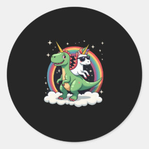 Sticker Rond Licorne Arc-en-Ciel Chevauchant T rex - Garçons Fi