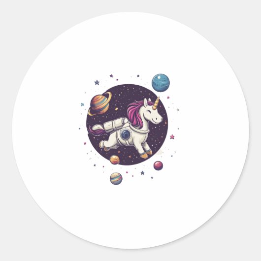 Sticker Rond Licorne Astronaute Spatiale (1) (Devant)