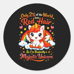 Sticker Rond Licorne aux cheveux roux mignonne fierté rousse di