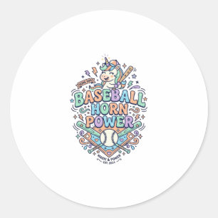 Sticker Rond Licorne Baseball Corne Puissance Kawaii Conception