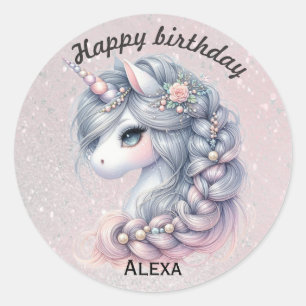 Sticker Rond Licorne bébé magique à l'aquarelle moderne 