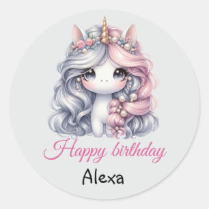 Sticker Rond Licorne bébé magique à l'aquarelle moderne