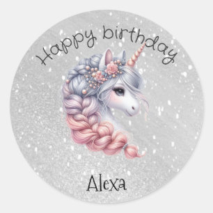 Sticker Rond Licorne bébé magique à l'aquarelle moderne