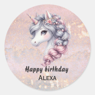 Sticker Rond Licorne bébé magique à l'aquarelle moderne 