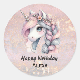 Sticker Rond Licorne bébé magique à l'aquarelle moderne