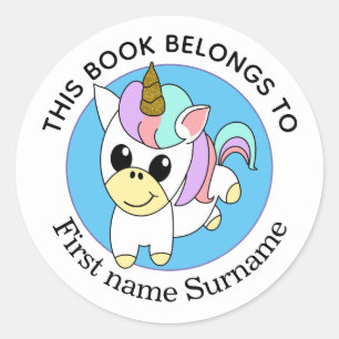 Sticker Rond Licorne Ce livre appartient à Personnalisé