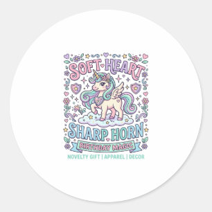 Sticker Rond Licorne Cœur Doux Corne Pointue Typographie Gras P