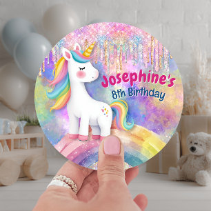 Sticker Rond Licorne colorée mignonne fausses paillettes goutte