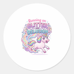 Sticker Rond Licorne courant sur Brillant et Illusion Charmer M